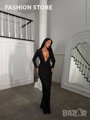 Елегантна дълга рокля с камъчета Black Mamba, снимка 3 - Рокли - 52228920