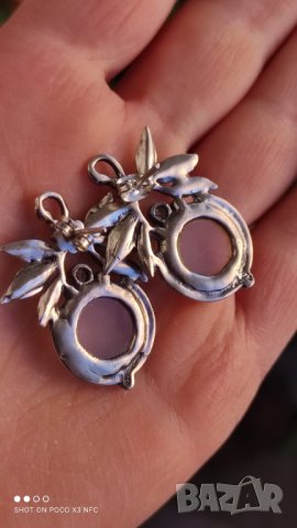 Масивни сребърни обеци с розов кварц, снимка 3 - Обеци - 42888936