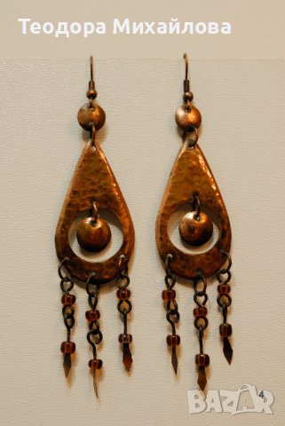 Обеци от мед ръчна изработка -уникат 20 лв, снимка 4 - Обеци - 38426103