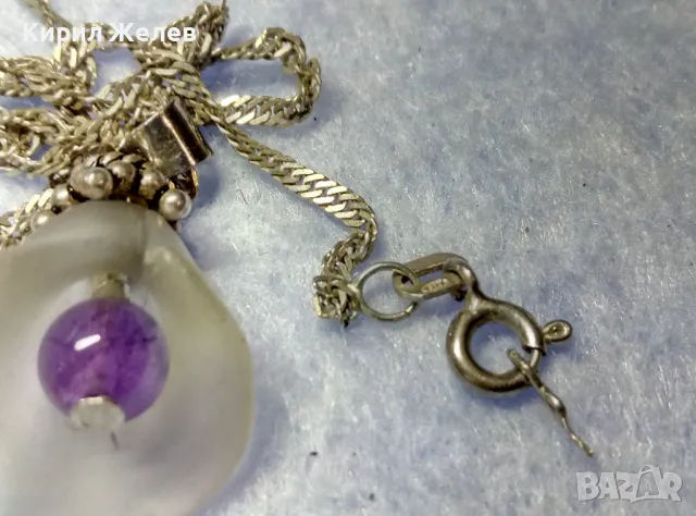 СРЕБЪРЕН ПЕНДАНТ ЦВЕТЕ КАМБАНКА с ВЕНЕЦИАНСКО СТЪКЛО МУРАНО и АМЕТИСТ с ВЕРИЖКА от СРЕБРО 925 49763, снимка 3 - Колиета, медальони, синджири - 50416535