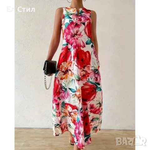 💕Дълга свободна рокля щампа на цветя