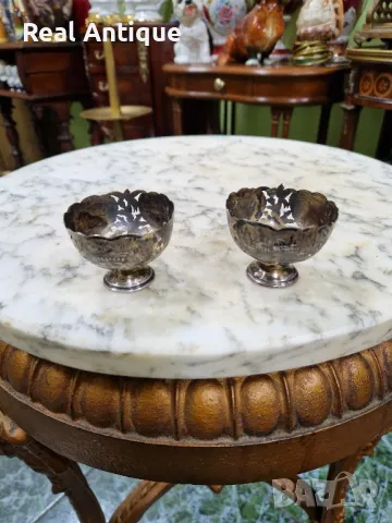 Чифт страхотни антикварни колекционерски сребърни зарфове , снимка 12 - Антикварни и старинни предмети - 50154118