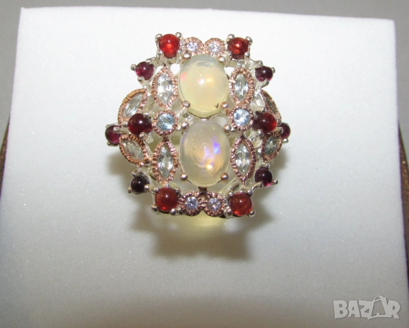 925 сребърен пръстен с етиопски опали, снимка 7 - Пръстени - 53975509