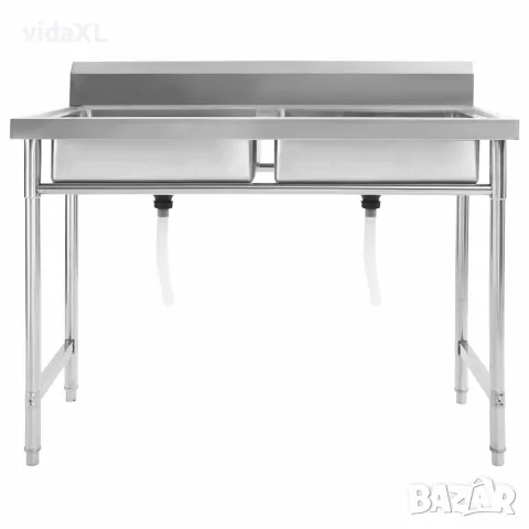 vidaXL Кухненска мивка с двойно корито, неръждаема стомана, снимка 4 - Мивки - 56146101