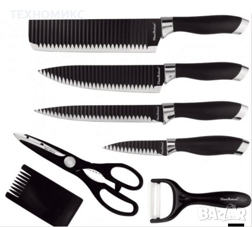 Комплект ножове 6 части HausRoland H-007,Нераждаема стомана,оребрени остриета, снимка 3 - Прибори за хранене, готвене и сервиране - 44175643