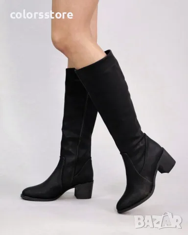 Ботуши на ток - черна кожа - TGD90, снимка 2 - Дамски ботуши - 48901775