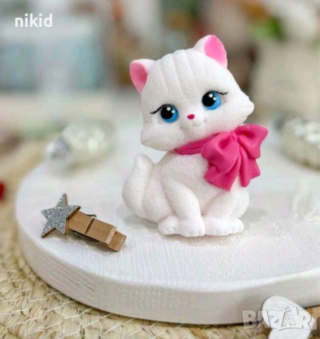 Коте с панделка котка котенце Marie Cat Мари силиконов молд форма фондан гипс шоколад смола свещ, снимка 3 - Форми - 53881162