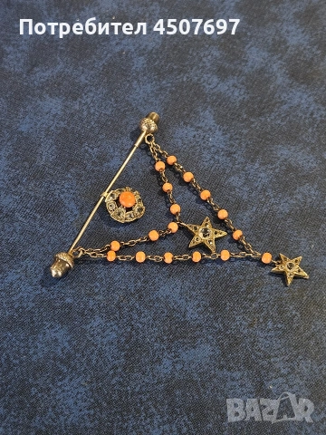 Антична сребърна брошка с диамантена паста и корал, викториански, снимка 10 - Други - 53885627