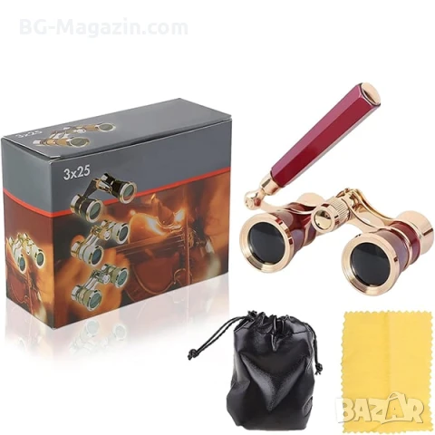 Луксозен театрален бинокъл с дръжка за театър опера концерти балет подарък с увеличение 3×25, снимка 4 - Други ценни предмети - 50931378