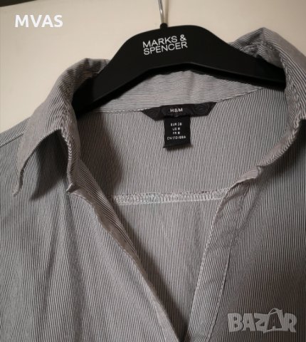 Нова сива H&M риза с бяло райе 38 S номер, снимка 4 - Ризи - 30140046