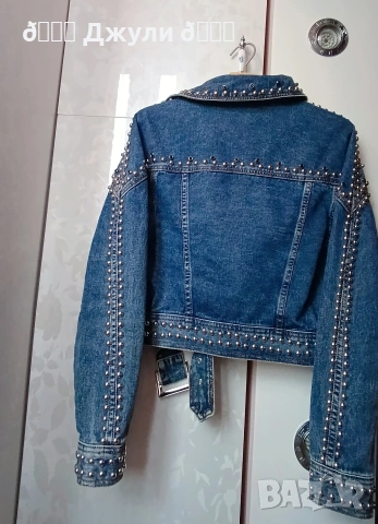 Ефектно яке от деним с камъни и капси, снимка 5 - Якета - 54031209