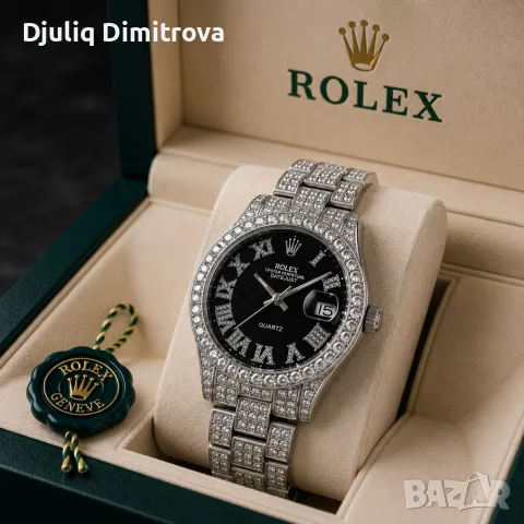 🖤 Сребрист дамски часовник Rolex стил с черен циферблат