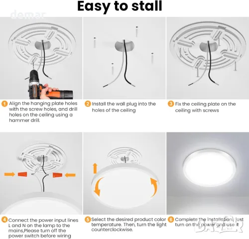 DEEPLITE Таванни осветителни тела за скрит монтаж, 24 W, бели, 4 броя, 29 см, снимка 8 - Лед осветление - 47434942