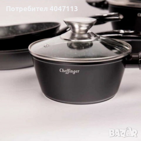 Комплект съдове за готвене Cheffinger от лят алуминий с мраморно покритие, снимка 2 - Съдове за готвене - 53274918
