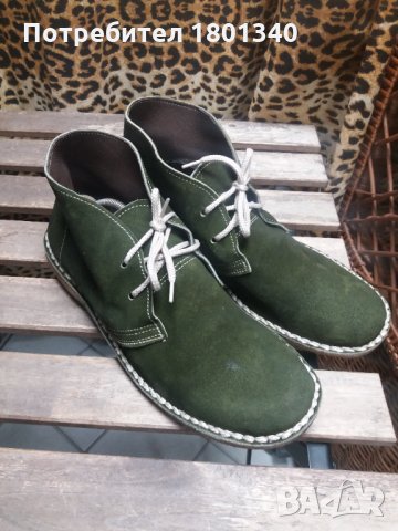 Естествена кожа- каучукова подметка мъжки боти, масленозелени- 43 номер , снимка 3 - Ежедневни обувки - 31062899