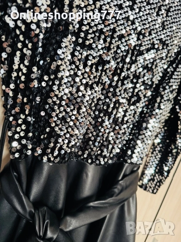Кожена рокля с пайети, снимка 3 - Рокли - 52836041