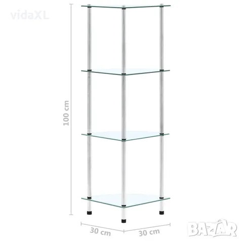 vidaXL Етажерка с 4 рафта, прозрачна, 30x30x100 см, закалено стъкло, снимка 5 - Етажерки - 56146415