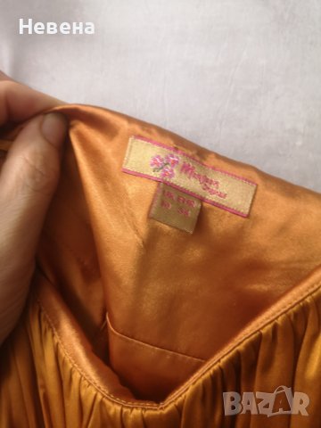 Официална Рокля цвят тиква, естествена коприна, М, снимка 2 - Рокли - 42473384