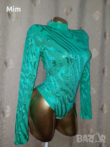 BYSWAN M Ефирна боди в зелено на фигури , снимка 3 - Бельо - 42411920