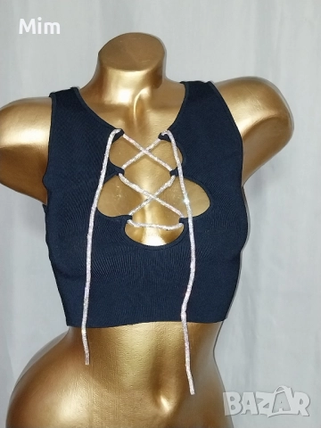 Bershka XS/S Еластично черно бюстие / топ / с камъчета 