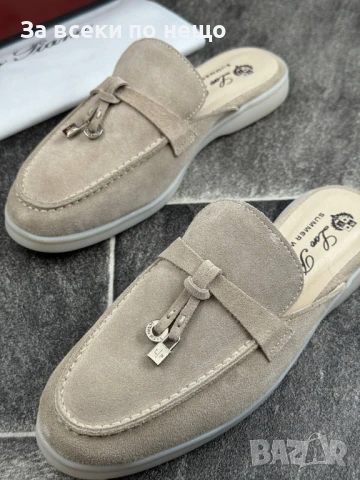 Loro Piana Дамски Бежови Затворени Чехли Естествен Велур Лоро Пиана Код E639, снимка 4 - Чехли - 51002414