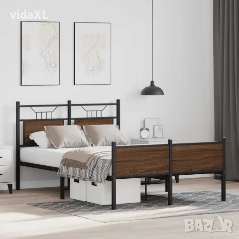 vidaXL Рамка за легло без матрак кафяв дъб 120x200 см инженерно дърво, снимка 5 - Спални и легла - 56147569