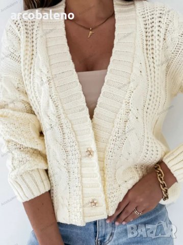 Нова ежедневна къса дамска жилетка (пуловер) с V-образно деколте и копчета, 3цвята , снимка 4 - Жилетки - 39893909