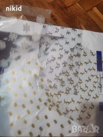 10 бр големи Коледни опаковъчни пликчета торбички снежинки елени за дребни сладки или др.