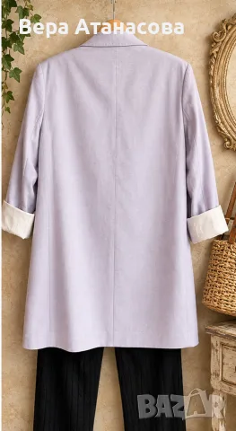 👟 Oversized сако H&M в светлосив цвят💄, снимка 2 - Сака - 56314431
