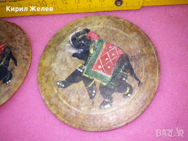 2 КРАСИВИ ЧИНИЙКИ от МРАМОРЕН ОНИКС За ПОСТАВКИ За ТИБЕТСКИ ЧАЙ РЪЧНО РИСУВАНИ СЛОНЧЕТА 42814, снимка 3 - Декорация за дома - 44150923