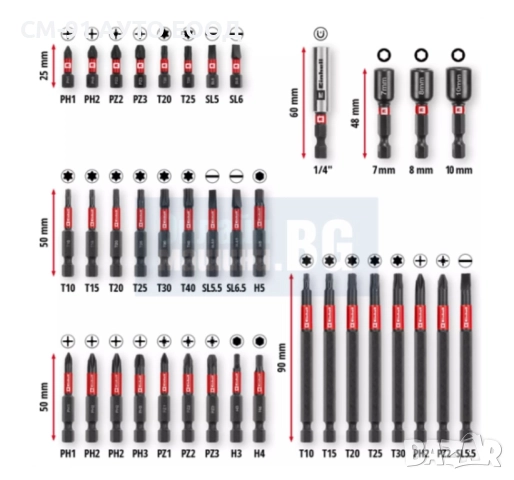 Комплект ударни удължени битове 38части , снимка 2 - Куфари с инструменти - 52119539