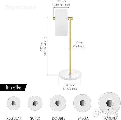 KES BPH284S1-BZ Стоящ държач за тоалетна ролка Неръждаема стомана SUS304 Мраморна основа, полирано, снимка 6 - Други стоки за дома - 48922419