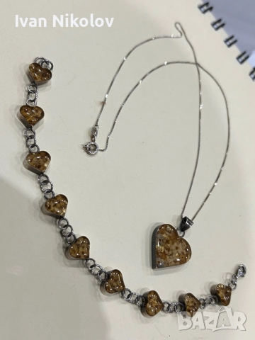 Сребърн комплект гривна и колие Мурано