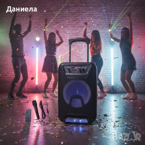 Преносима караоке тонколона - 8" говорител, LED светлина, дистанционно управление и микрофон, снимка 3 - Караоке - 53196536