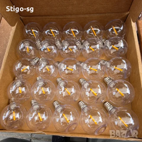 Комплект 25 бр. Декоративни LED Крушки G40, Цокъл E12, 1W (Резервни за Гирлянди)