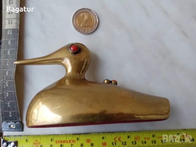 Бронз,Преспапие,фигура,месинг,корал,арт деко патка,птица,Рр, снимка 4 - Антикварни и старинни предмети - 48489593