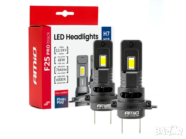 LED крушки AMiO F25 Pro Black H7 6000K 68W 12-24V CANBUS