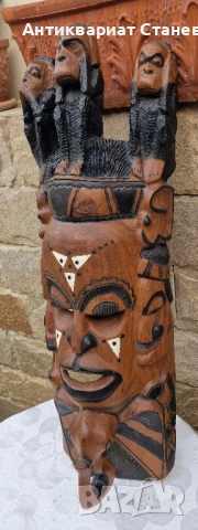 Тежка и масивна дървена маска – дялана изцяло от едно цяло дърво, снимка 10 - Декорация за дома - 51671198