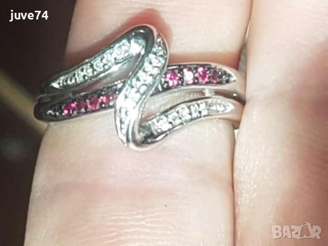СРЕБЪРЕН  ПРЪСТЕН С  ЕСТЕСТВЕНИ  РОЗОВИ  И БЕЛИ  ДИАМАНТИ  СЕРТИФИКАТ , снимка 5 - Пръстени - 52837573