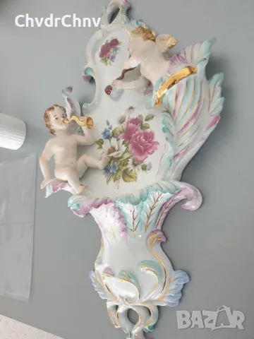 52см порцеланово пано за стена/музиканти-херувими/стара барокова италианска фигура-композиция, снимка 11 - Пана - 48395100