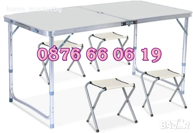 Къмпинг сгъваема маса с 120х60 см с 4 бр. столчета, градинска маса, снимка 4 - Градински мебели, декорация  - 49409650