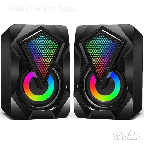 Геймърски високоговорители 2.0, 3,5 мм жак връзка, USB захранване, PC високоговорители, стерео,RGB