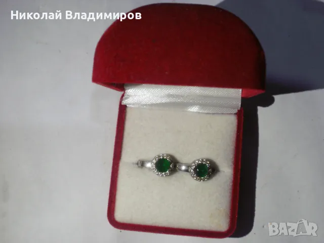 Сребърни обеци с камъни сребро изумруди, снимка 2 - Обеци - 48682733