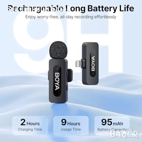 Нов BOYA BY-V1 Микрофон 48kHz Безжичен за YouTube Instagram видео влог, снимка 6 - Микрофони - 50555520