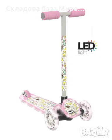 Тротинетка, до 20 кг, Светещи гуми, Допълнително осветление на борда, 57 см за краката , снимка 1
