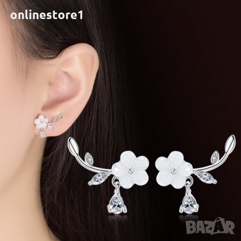 Сребърни Обеци Пролетен цвят - 925 печат сребро BA245, снимка 3 - Обеци - 32173089