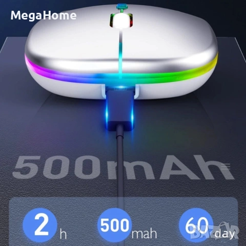 Безжична мишка，Bluetooth 5.0 и 2.4G двоен режим, тихо щракване, RGB LED, 1600 dpi，Акумулаторна, снимка 6 - Клавиатури и мишки - 53228333