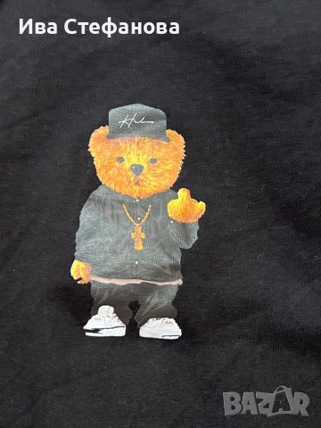 Спортна черна памук памучна  ватирана блуза суичър суитшърт с качулка мече, снимка 4 - Спортни екипи - 51779417