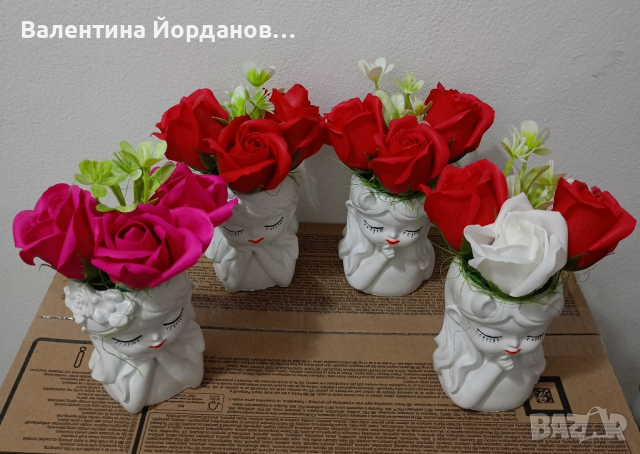 керамични момичета със сапунени цветя  12 лв за брой , снимка 1 - Декорация за дома - 44778104