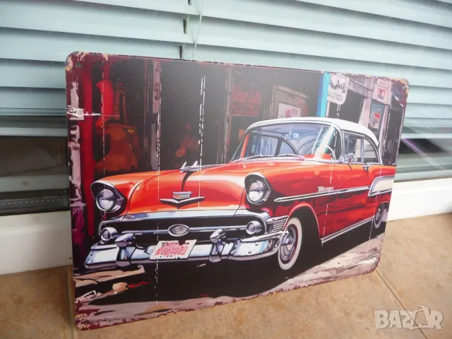 Метална табела кола Chevrolet 1957 Chevy стар автомобил красив лъскав, снимка 2 - Декорация за дома - 50142986